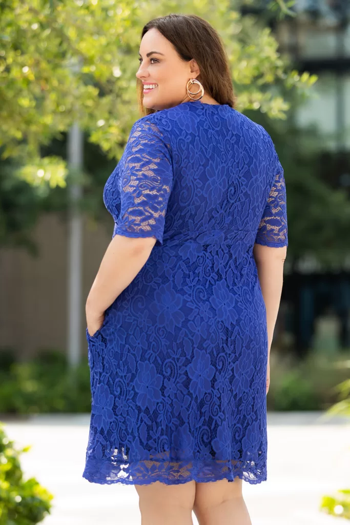 Harper Blue  Lined Lace Midi Dress