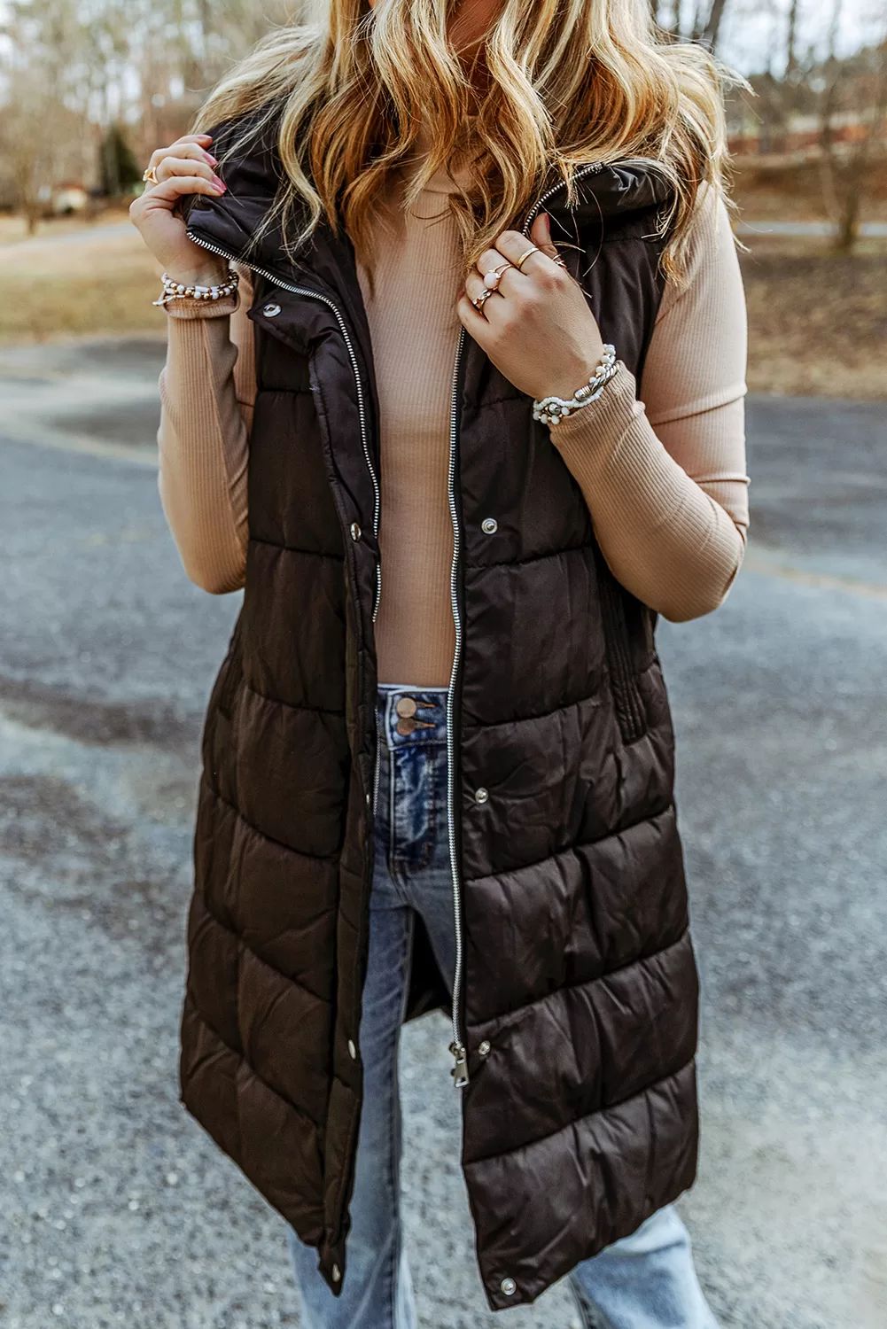 Penelope Hooded  Vest Coat Black