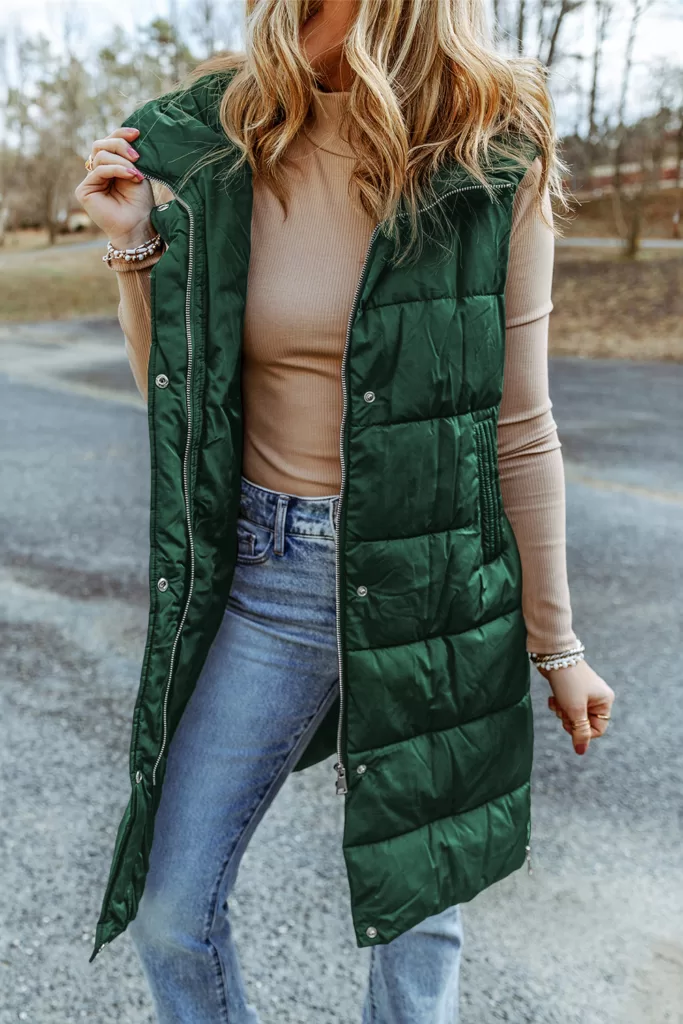 Penelope Hooded  Vest Coat Green