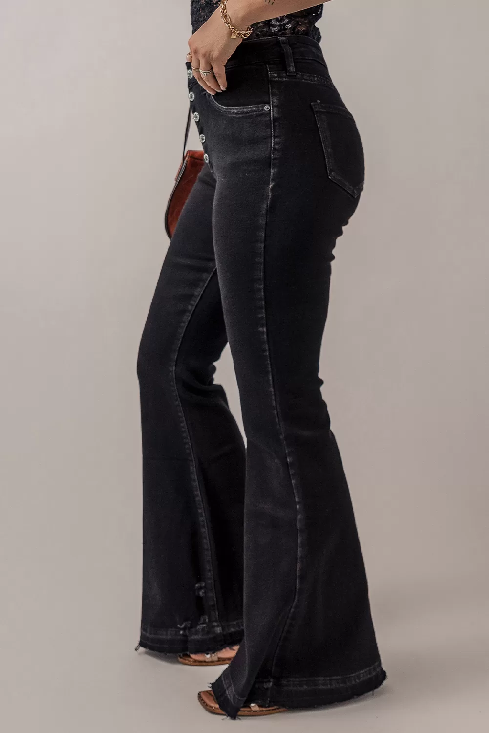 Παντελόνι Ψηλόμεσο Καμπάνα Plus Size Jeans-Black-5221