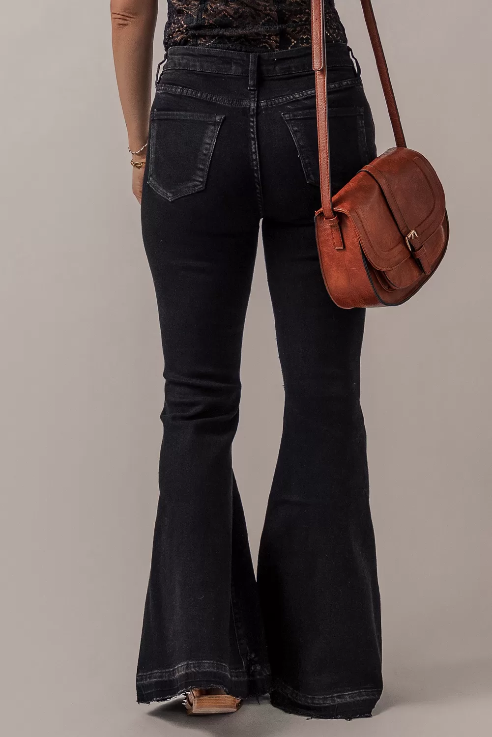 Παντελόνι Ψηλόμεσο Καμπάνα Plus Size Jeans-Black-5221