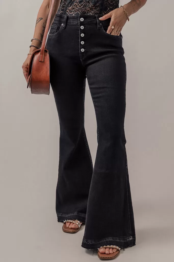 Παντελόνι Ψηλόμεσο Καμπάνα Plus Size Jeans-Black 5221