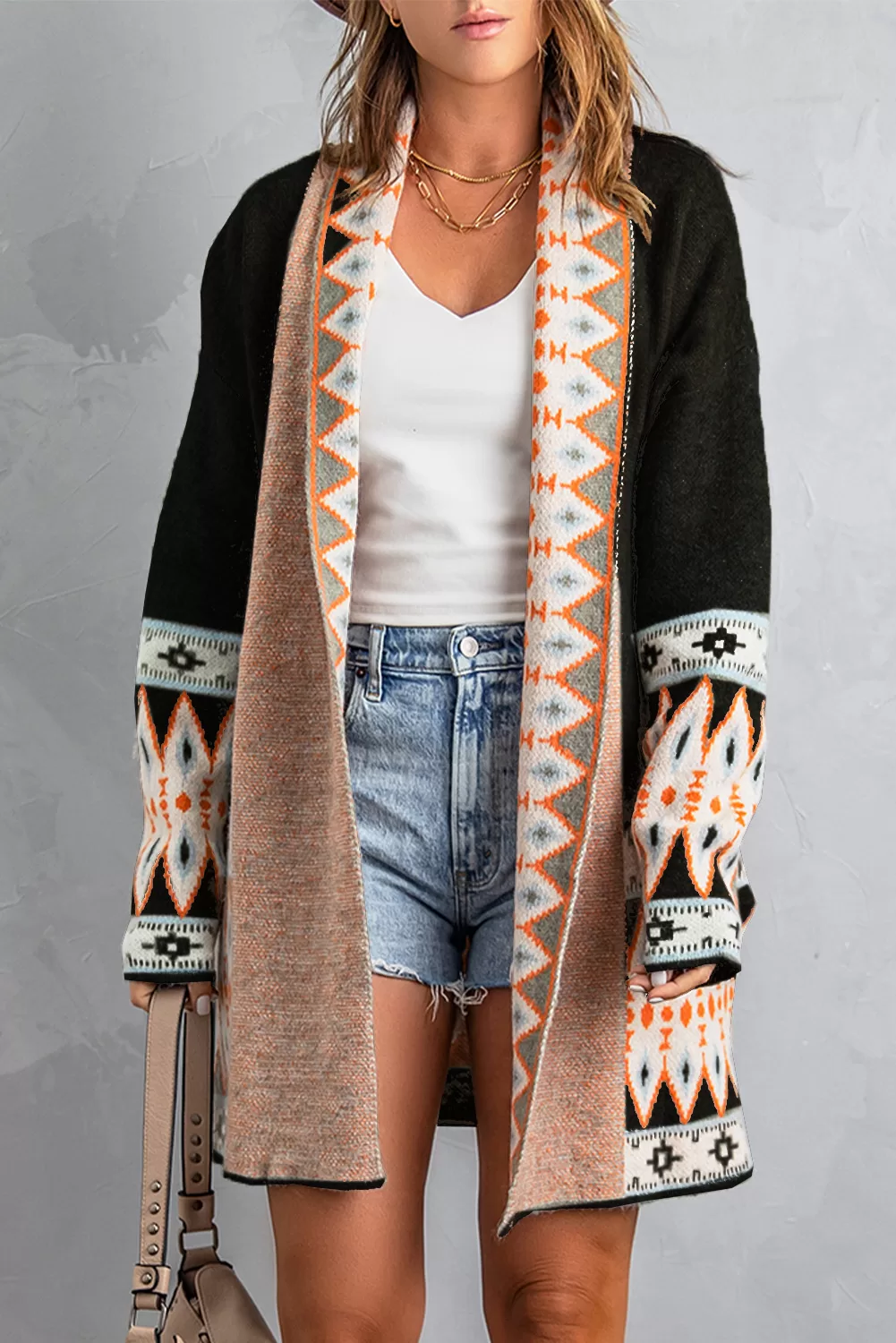 Ζακέτα Aztec Print Plus Knitted Cardigan 4567