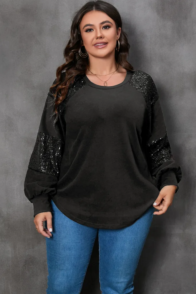 Plus Size Sequin Blouse In Black 3225