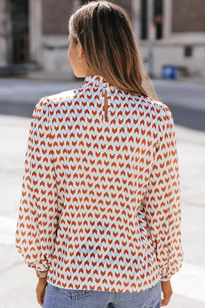 Geometric Print Tie Puff Sleeve Blouse – Multicolor