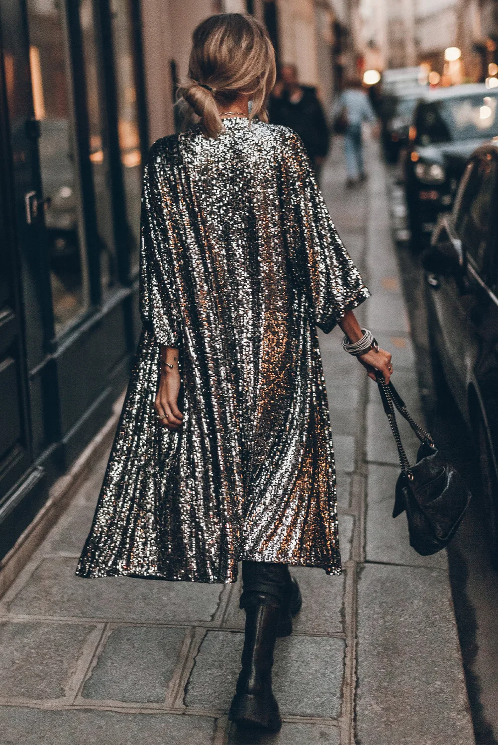 Silver Sequin Open Front Duster Kimono 9004