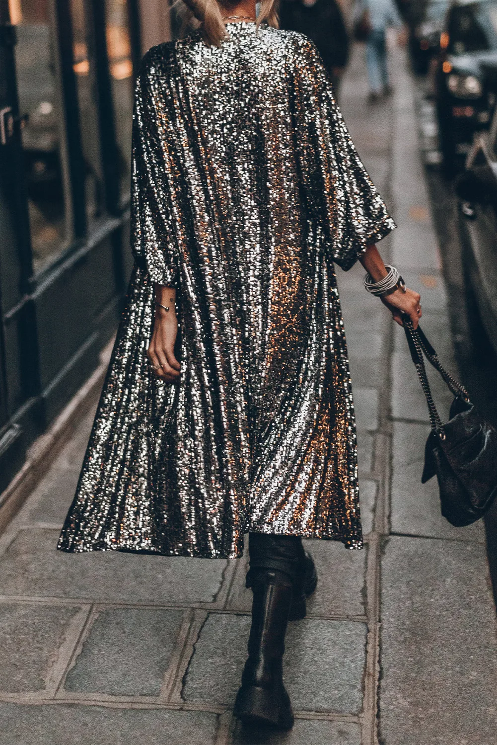 Silver Sequin Open Front Duster Kimono 9004