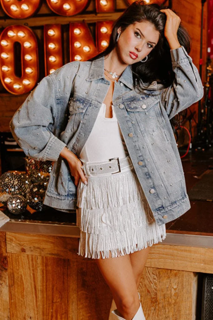 Denim Jacket Μεγάλου Μεγέθους Με Στρας- 7412