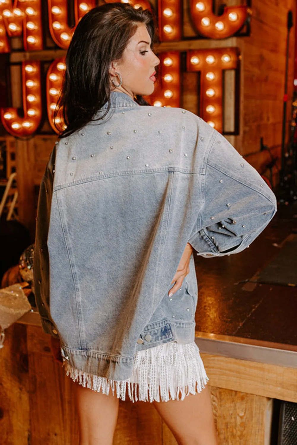 Denim Jacket Μεγάλου Μεγέθους Με Στρας- 7412